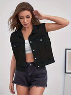 Johanna - Sleeveless Denim Jacket with Flap Pockets