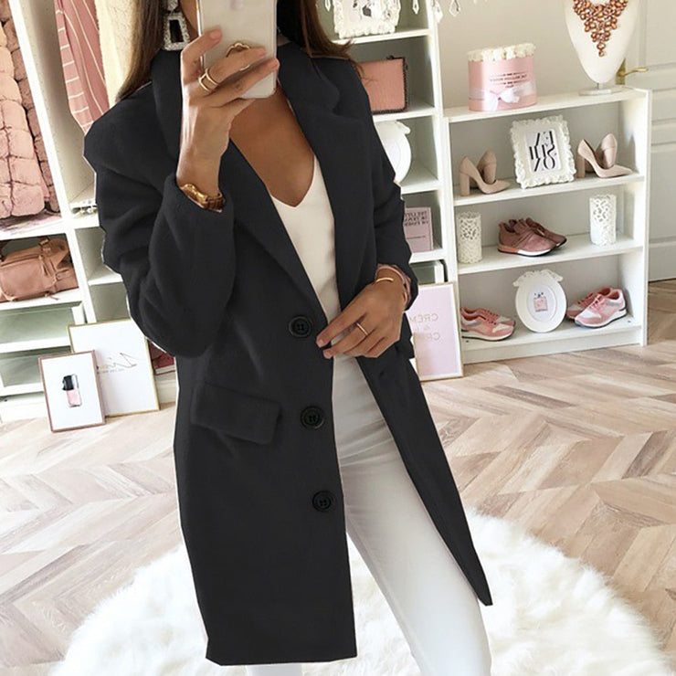 Women's Notched Collar Double-Breasted Wool Coat