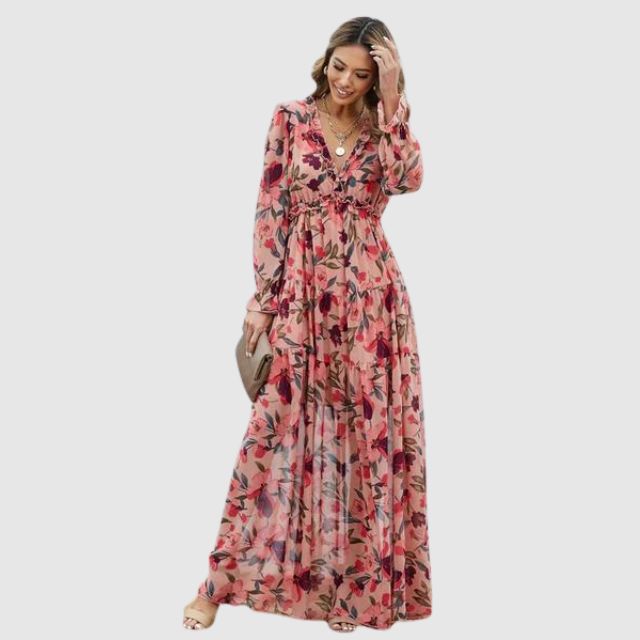 Maxi Dress with Floral Chiffon Print