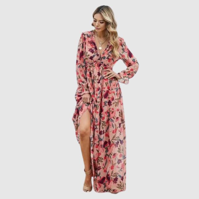 Maxi Dress with Floral Chiffon Print