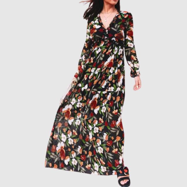 Maxi Dress with Floral Chiffon Print