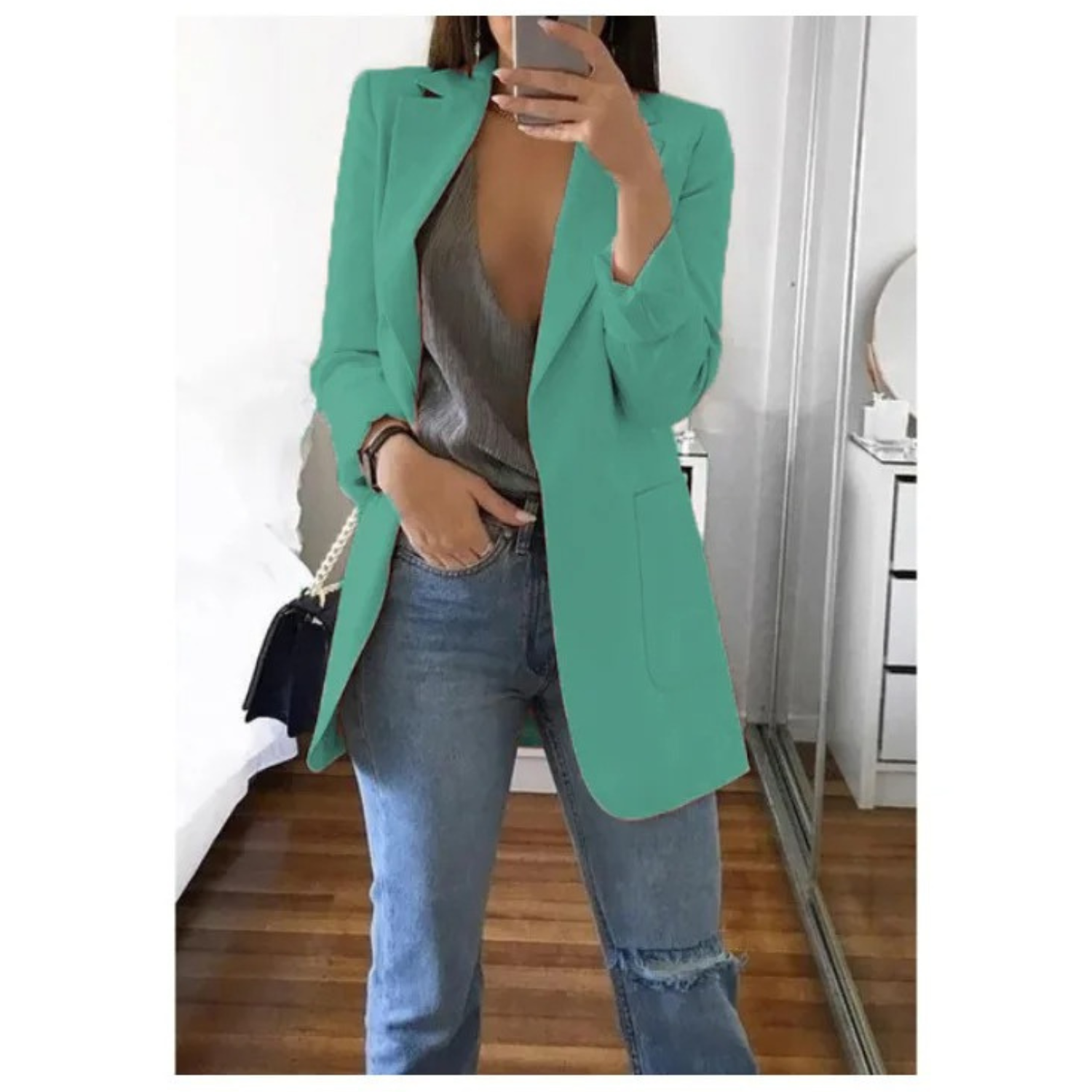 Women's Stylish Double-Breasted Blazer with Pattern - Ideal for Office Wear