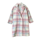 Damira - Women's Double-Breasted Wool Blend Coat in Pastel Check