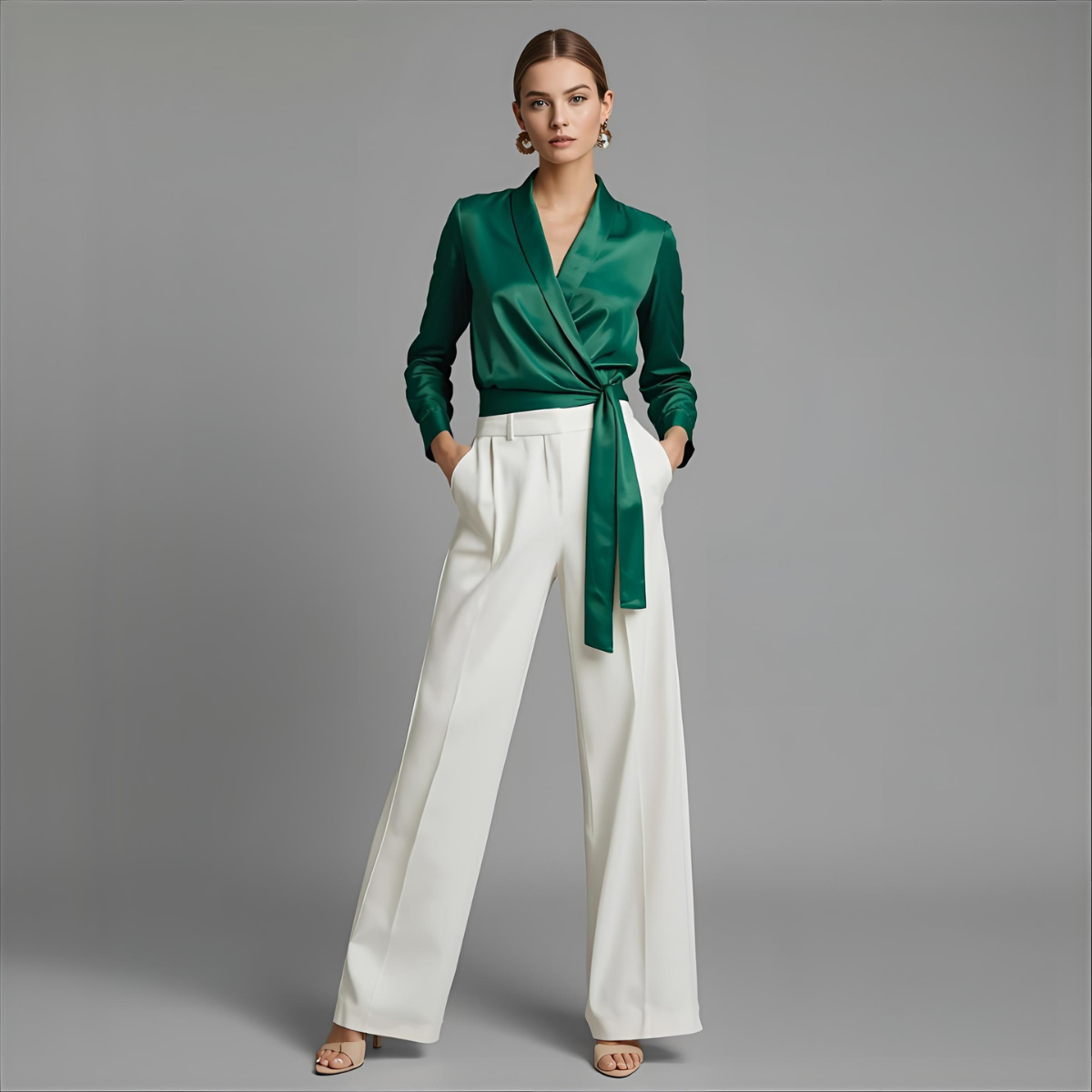 LYRISA | Emerald Green Wrap Blouse
