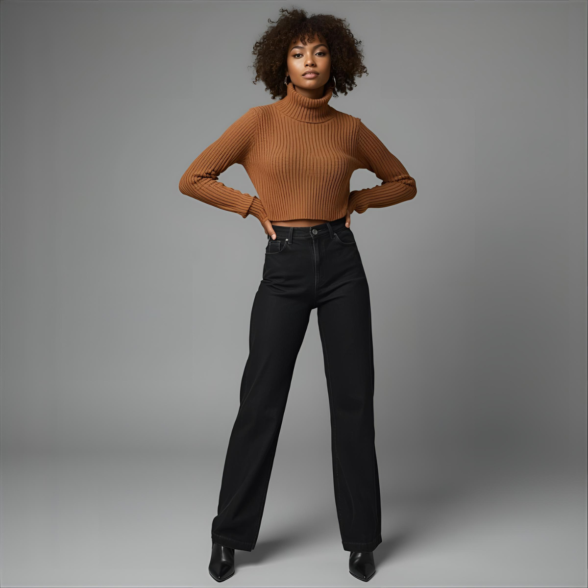 MARVENA | Brown Cropped Knit Sweater