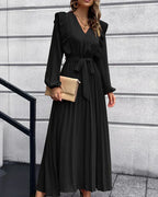 Elegant Pleated V-Neck Maxi Dress - Ideal for Every Occasion