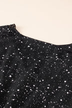 Chic Black Glitter Dress Featuring a Sophisticated Mesh Overlay
