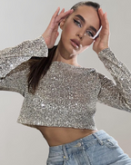 Women's Shimmering Sequin Crop Top