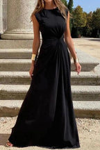 Chic Women's Long Sleeve V-Neck Maxi Dress - Solid Color Evening Gown
