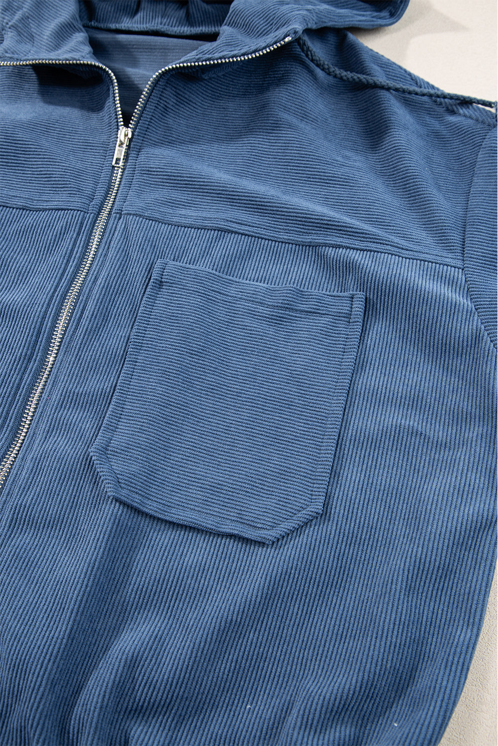 Teal Zip-Up Hooded Jacket with Adjustable Drawstring