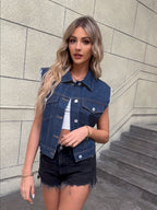 Johanna - Sleeveless Denim Jacket with Flap Pockets
