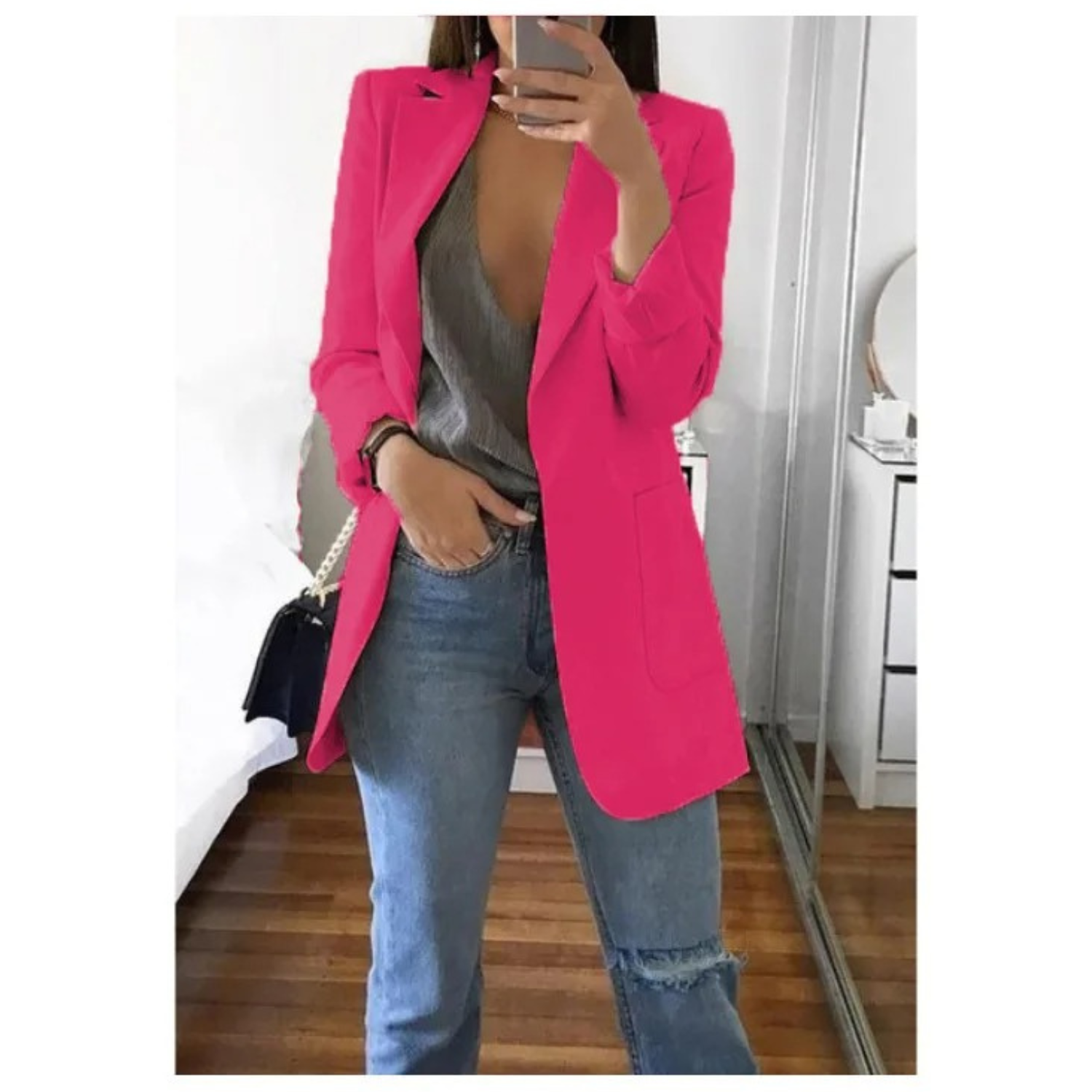 Women's Stylish Double-Breasted Blazer with Pattern - Ideal for Office Wear