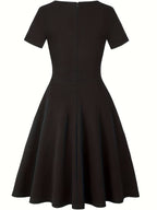 Chic Blue Lace-Detail Dress with Tailored Waist