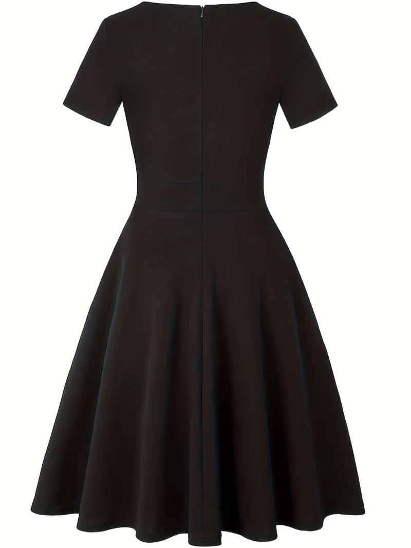 Chic Blue Lace-Detail Dress with Tailored Waist