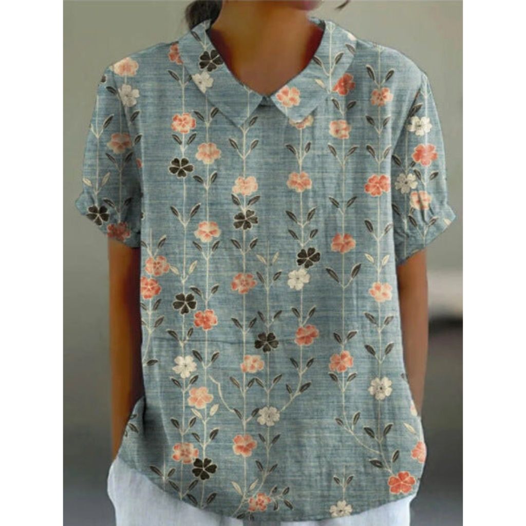 Charming Floral Cotton Blouse with a Pastoral Touch