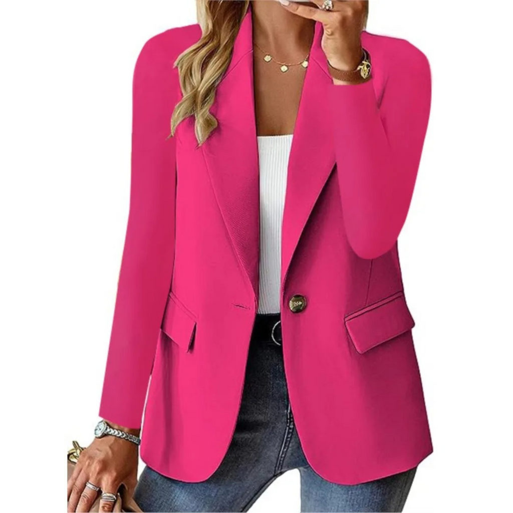 Women's Blazer with Button Closure and Functional Pockets