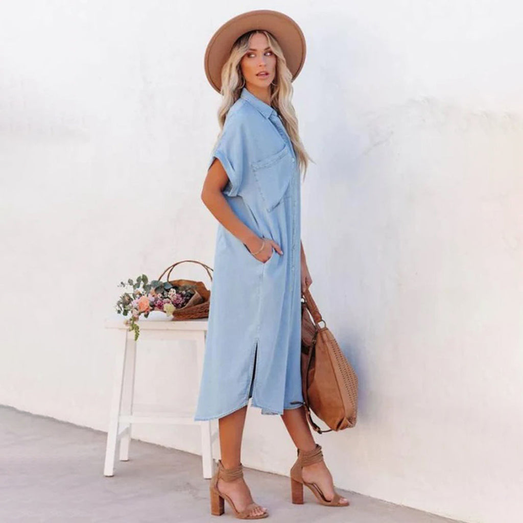 Denim Dress with Short Sleeves - Ayla