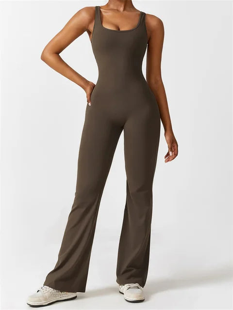 Flared Leg Sleeveless Jumpsuit with Cut-Out Back