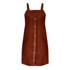 V-Neck Corduroy Dress with Strap Details and Button Accents