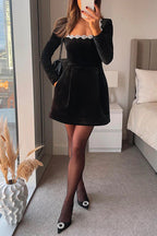 Emilia - Elegant Velvet Dress with Square Neck Design