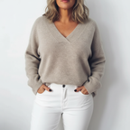 Elegant V-Neck Oversized Knit Sweater for Plus Size Women