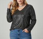 Chic V-Neck Shimmer Blouse for Women | Plus Size Options Available