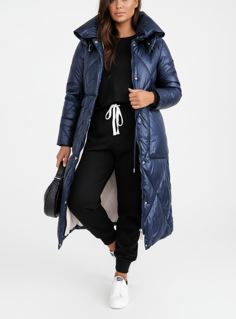 Grace - Chic Long Puffer Jacket with Stand-Up Collar for Plus Size Women