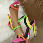 Eye-Catching High-Heel Sandals with Bold Neon Straps