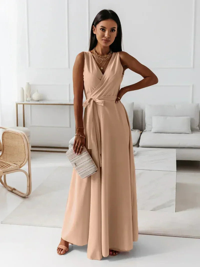 Women's Solid V-Neck Maxi Dress