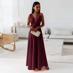 Women's Solid V-Neck Maxi Dress