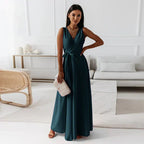 Women's Solid V-Neck Maxi Dress
