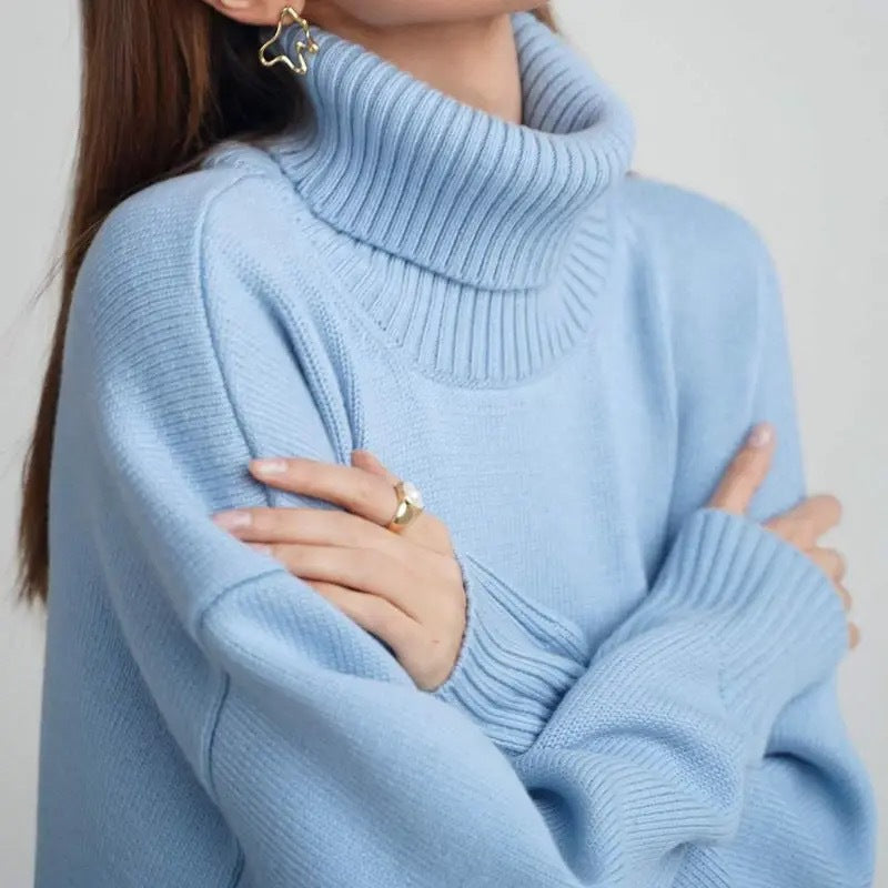 Women's Oversized Turtleneck Sweater in Basic Knit