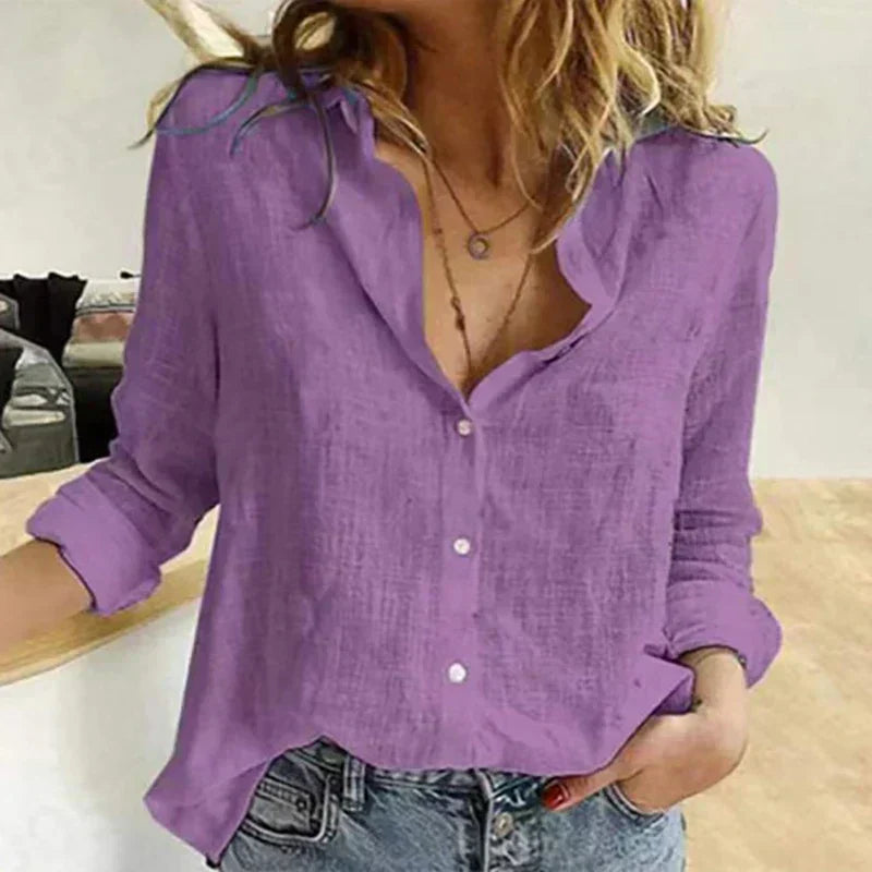 Chic Long-Sleeve Cotton Blouse for Women