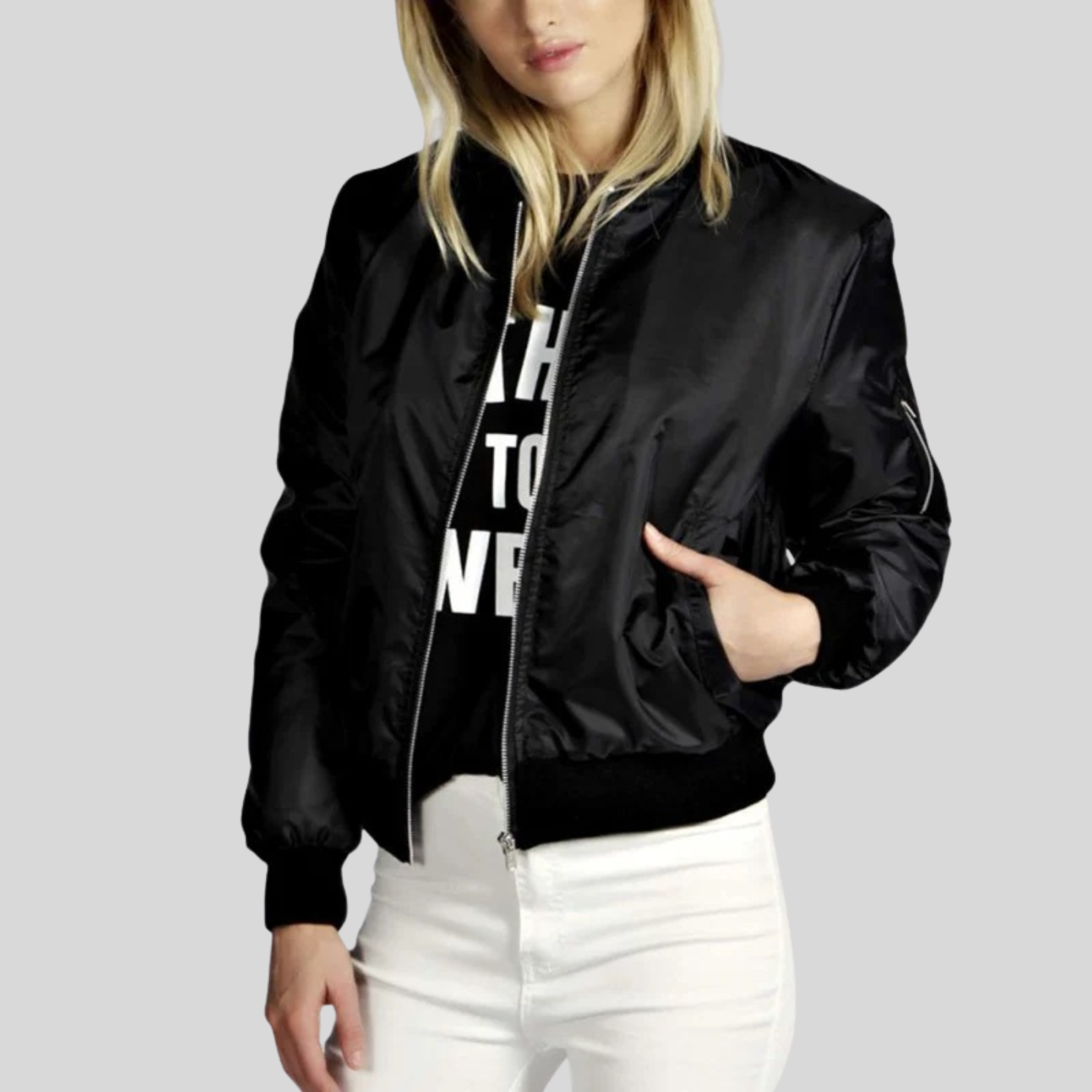 Women's Classic Crew Neck Bomber Jacket