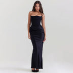 Elegant Strapless Evening Gown with Ruffled Waist Accents