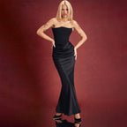 Elegant Strapless Evening Gown with Ruffled Waist Accents