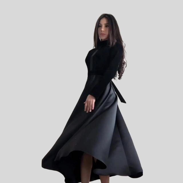 Elegant Velvet Turtleneck Dress with Flared Hem