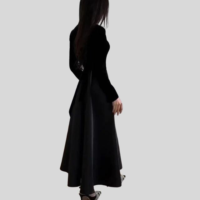Elegant Velvet Turtleneck Dress with Flared Hem