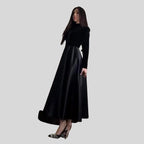 Elegant Velvet Turtleneck Dress with Flared Hem