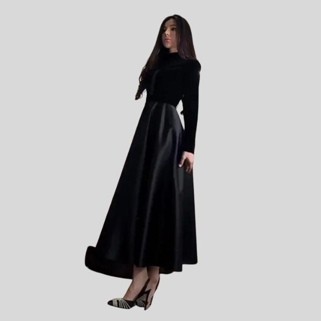 Elegant Velvet Turtleneck Dress with Flared Hem