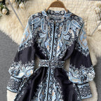 Floral A-Line Dress Featuring a Belted Waist