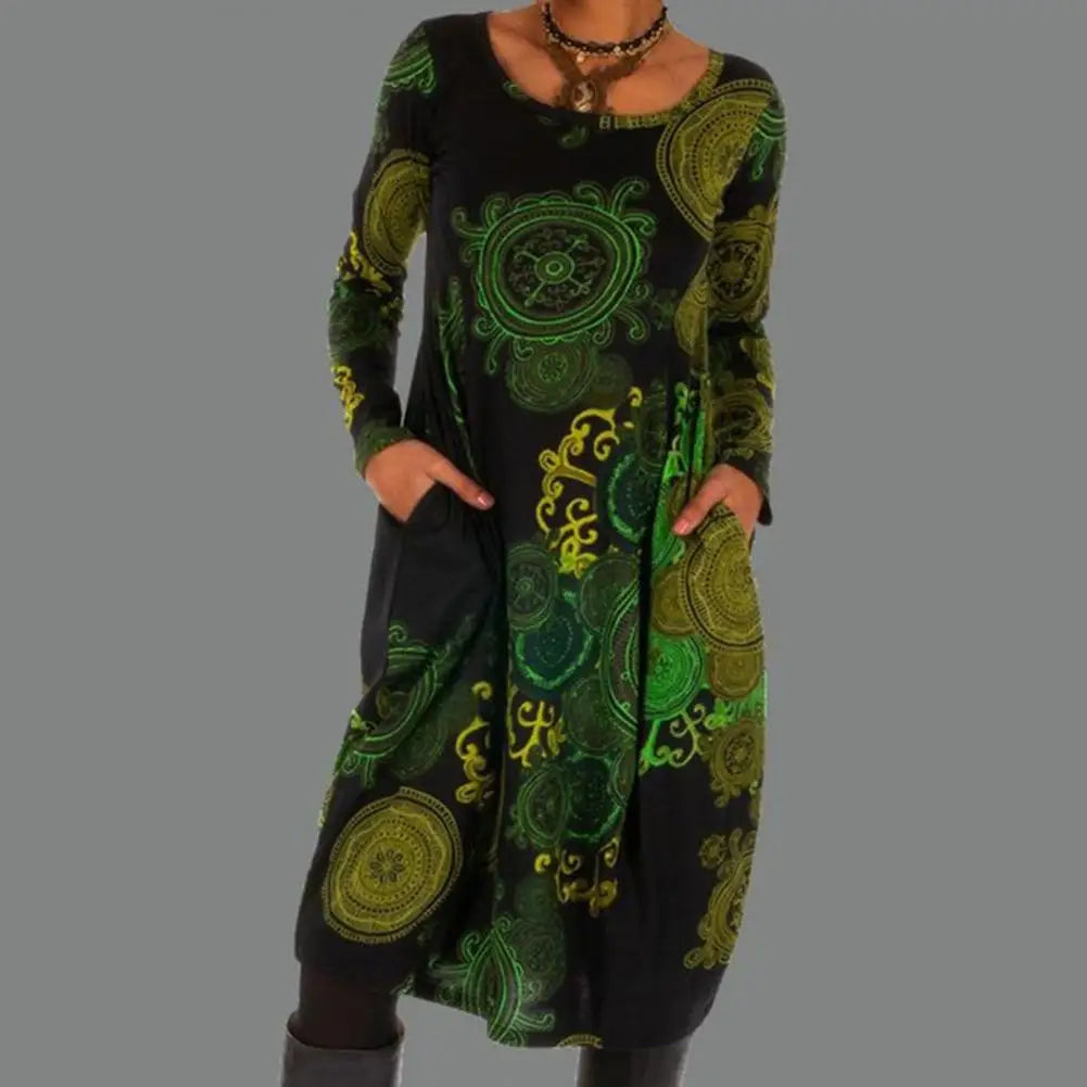 Bohemian Style Round Neck Dress for Women
