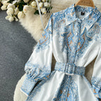 Floral A-Line Dress Featuring a Belted Waist