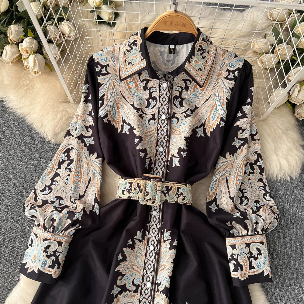 Floral A-Line Dress Featuring a Belted Waist