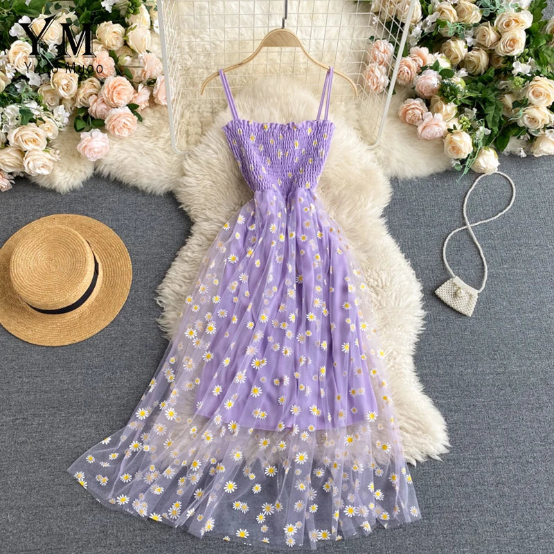 Floral Daisy Print Spaghetti Strap Summer Dress for Women
