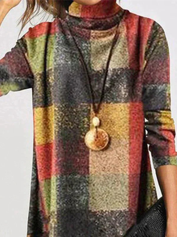 Stylish Checkered Turtleneck Dress for Women