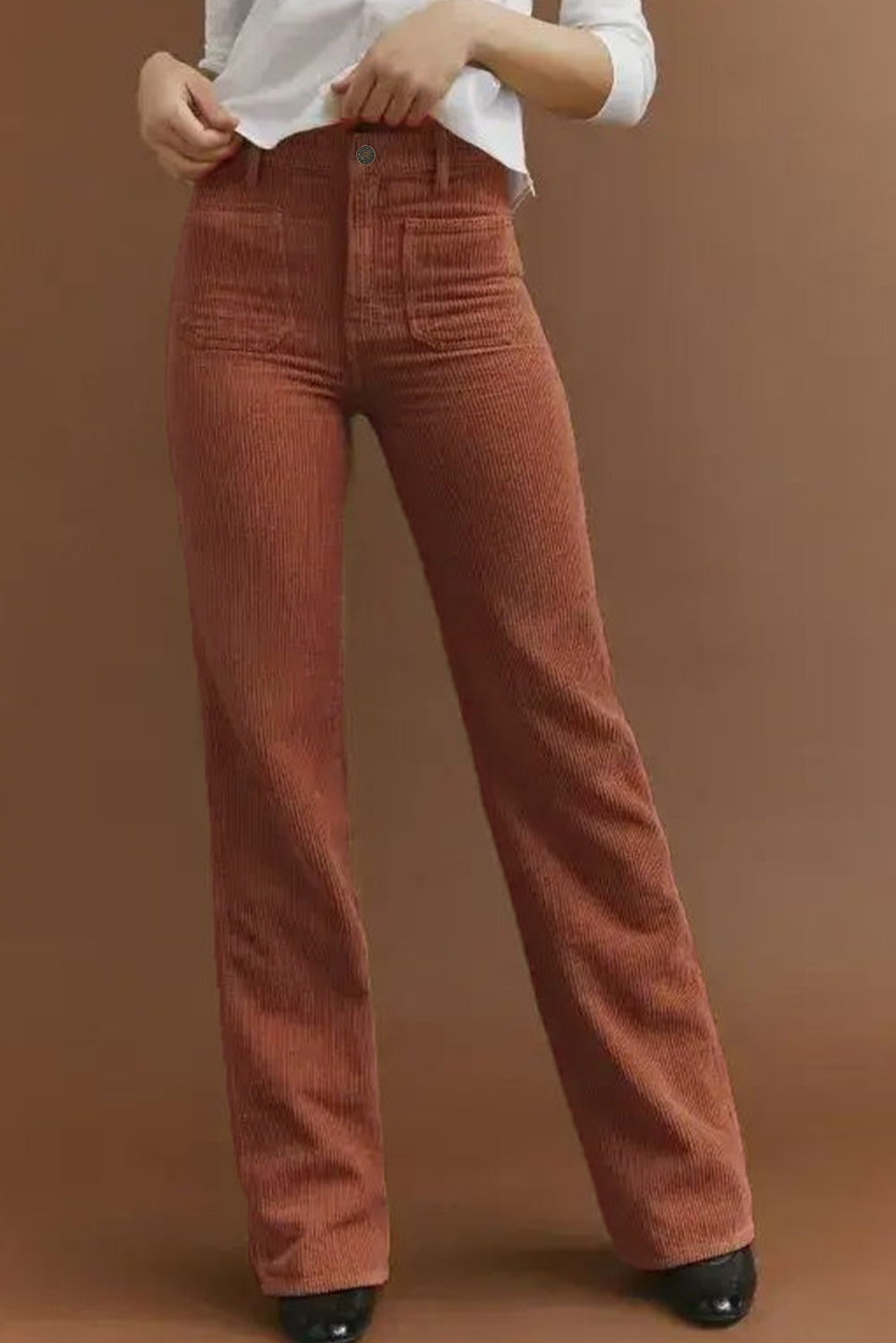 High-Waisted Corduroy Trousers Featuring Square Pockets