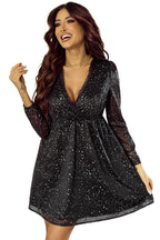 Chic Black Glitter Dress Featuring a Sophisticated Mesh Overlay