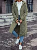 Long-Sleeve Hooded Quilted Cotton Coat