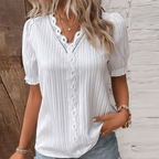 Elegant V-Neck Top with Exquisite Lace Accents
